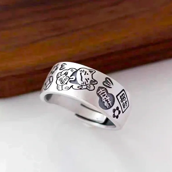New! Simply Good Luck Lucky Cat Silver Cat Motif Ring! - Picture 4 of 4